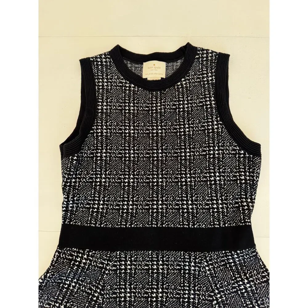Kate Spade Out West Mod Plaid Sleeveless Black Fit N Flare Dress Medium Wool